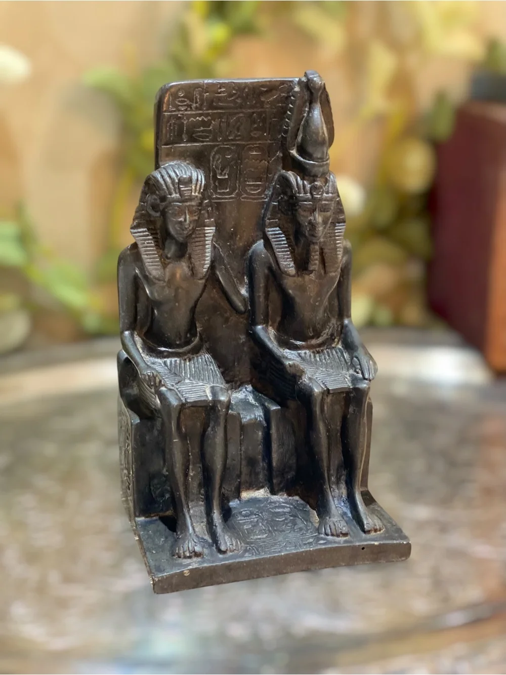 Vintage Bookend Egyptian King Queen on Throne Black